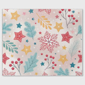 snowflakes poinsettias holly berries holidays ラッピングペーパー (フラット)