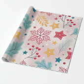 snowflakes poinsettias holly berries holidays ラッピングペーパー (アンロールド)
