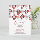 Snowflakes Red Ornament Christmas Exchange Party 招待状 (スタンド正面)