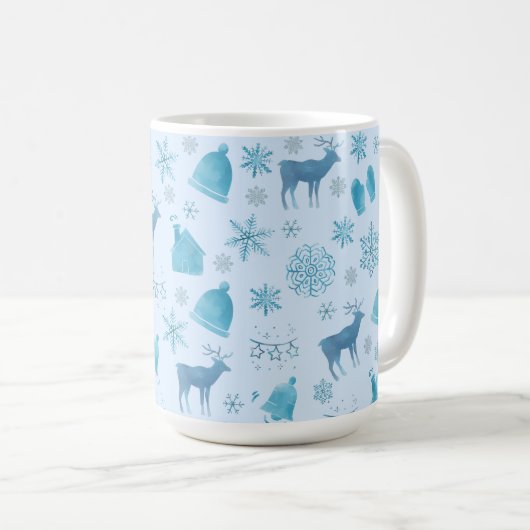 Snowflakes, Reindeer & Elegant Holiday Design コーヒーマグカップ (正面右)