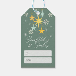 Snowflakes & Smiles | グリーンとイエローのクリスマス ギフトタグ