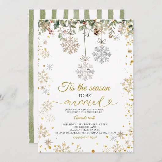 Snowflakes Tis The Season to Be Married Bridal  招待状 (正面/裏面)