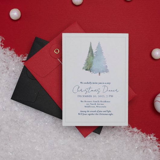 Snowflakes Trees Minimalist White Christmas Dinner 招待状