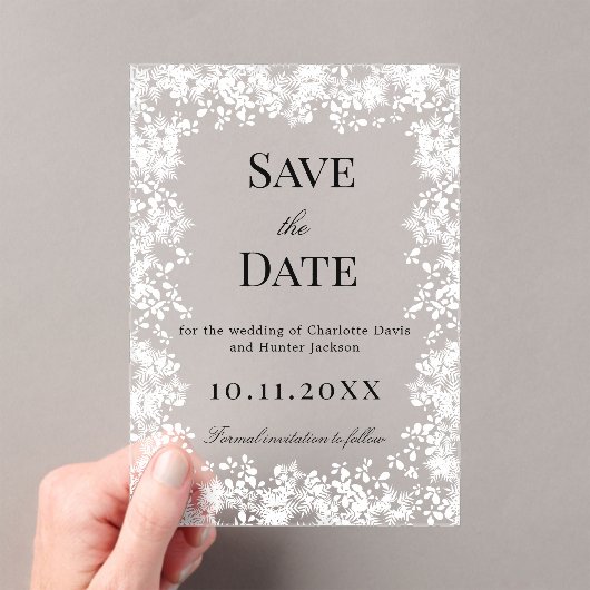 Snowflakes winter clear wedding Save the Date card アクリル招待状 (インサイチュ (ポータブル))