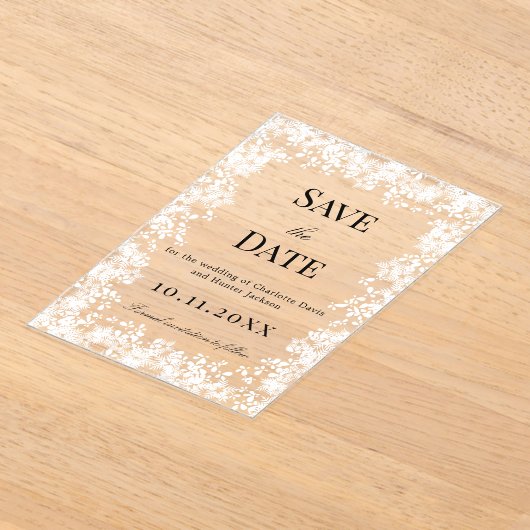 Snowflakes winter clear wedding Save the Date card アクリル招待状 (レイダウン)
