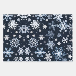 Snowflakes Winter Design Blue Cold Cute ラッピングペーパーシート