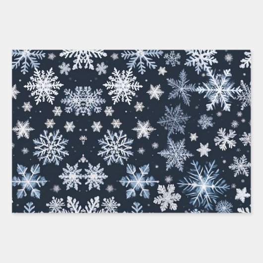 Snowflakes Winter Design Blue Cold Cute ラッピングペーパーシート (正面)