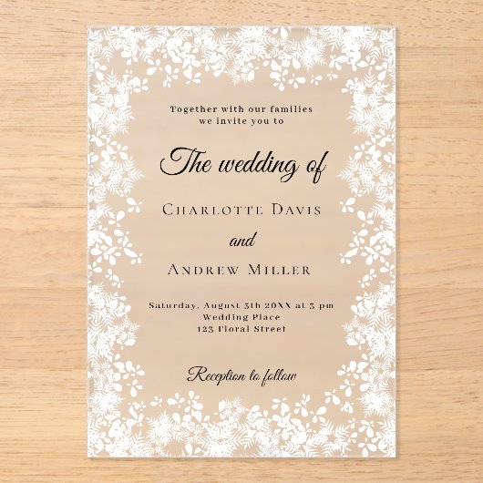 Snowflakes winter frosted wedding アクリル招待状 (正面)