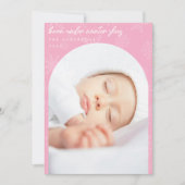 Snowflakes Winter Skies Light Pink Christmas Birth 案内状 (正面)