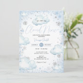 Snowflakes Winter We Are On Cloud Nine Baby Shower 招待状 (スタンド正面)