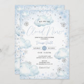 Snowflakes Winter We Are On Cloud Nine Baby Shower 招待状 (正面/裏面)