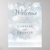 Snowflakes Winter Wedding Welcome Sign ポスター (正面)