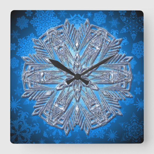 Snowflaks Art 13 Wall Clocks & Numeral Options スクエア壁時計 (正面)