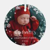 Snowflaks & Starsベビー第1回クリスマスフォト ガラスオーナメント (裏面)
