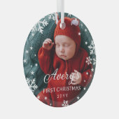 Snowflaks & Starsベビー第1回クリスマスフォト ガラスオーナメント (正面右)
