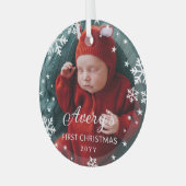 Snowflaks & Starsベビー第1回クリスマスフォト ガラスオーナメント (正面左)