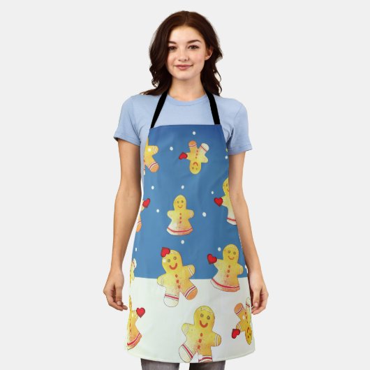 Snowing Gingerbread With Hearts エプロン (着用した状態)