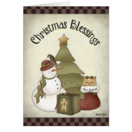 Snowman & a Cat Christmas Blessings Holiday Card