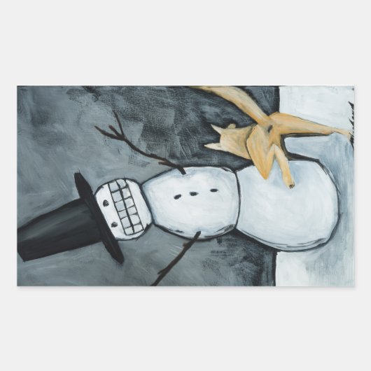 Snowman and dog 長方形シール (正面)
