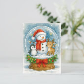 Snowman and Friends Christmas Snow Globe Postcard シーズンポストカード (スタンド正面)