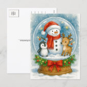 Snowman and Friends Christmas Snow Globe Postcard シーズンポストカード (正面/裏面)