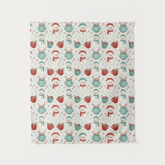 Snowman and Hot Cocoa Christmas Seamless Pattern タペストリー (正面)