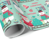 Snowman and Santa Kids Personalized Christmas ラッピングペーパー (ロールコーナー)