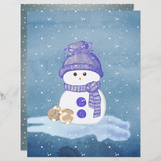 Snowman and Sleeping Bunnies Scrapbook Paper (正面/裏面)