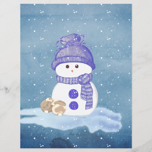Snowman and Sleeping Bunnies Scrapbook Paper (正面)