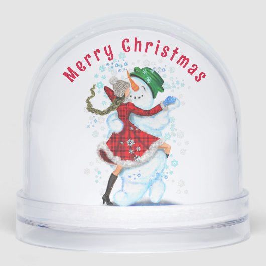 Snowman and Woman Dancers Christmas Snow Globe (正面)
