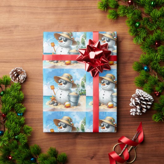 Snowman at the beach during Christmas holiday  ラッピングペーパー (クリスマスギフト)