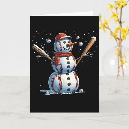 Snowman Baseball Christmas Winter  カード (黄色い花)