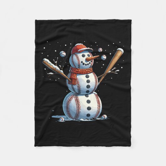 Snowman Baseball Christmas Winter フリースブランケット (正面)