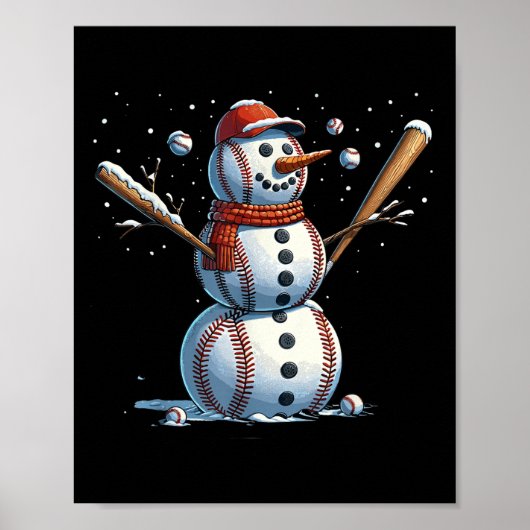 Snowman Baseball Christmas Winter  ポスター (正面)
