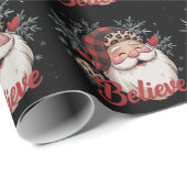 Snowman Believe Santa Red Plaid Hat Christmas  ラッピングペーパー (ロールコーナー)