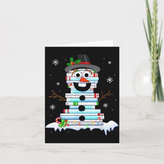 Snowman Book Stack Librarian Book Lover Christmas カード (正面)