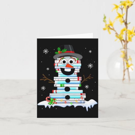 Snowman Book Stack Librarian Book Lover Christmas  カード (黄色い花)