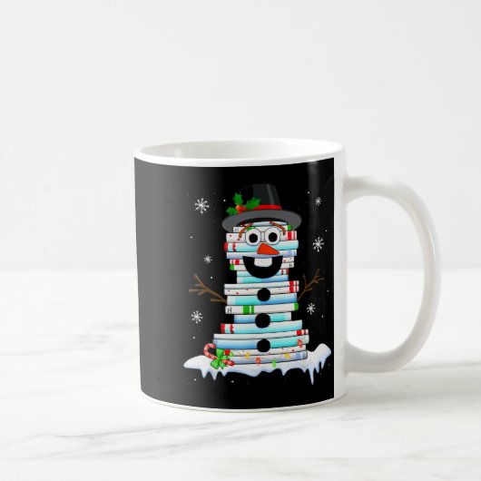 Snowman Book Stack Librarian Book Lover Christmas  コーヒーマグカップ (右)