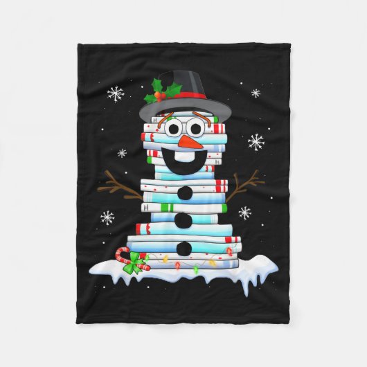 Snowman Book Stack Librarian Book Lover Christmas  フリースブランケット (正面)
