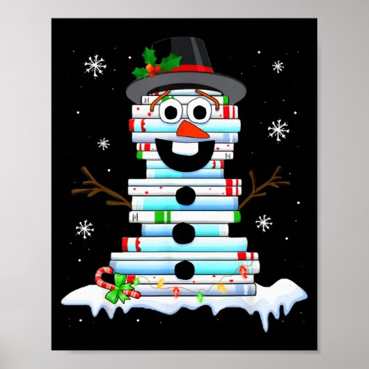 Snowman Book Stack Librarian Book Lover Christmas ポスター (正面)