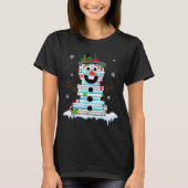 Snowman Book Stack Librarian Book Lover Christmas  Tシャツ (正面)