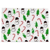 Snowman Candy Cane Christmas Tree ラージペーパーバッグ (裏面)