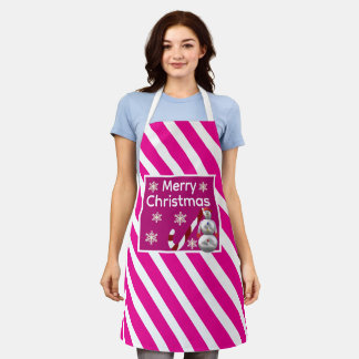snowman Candy Cane Stripe Merry Christmas エプロン