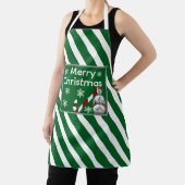 snowman Candy Cane Stripe Merry Christmas エプロン (インサイチュ)