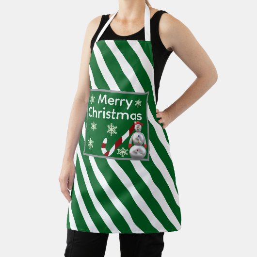 snowman Candy Cane Stripe Merry Christmas エプロン (インサイチュ)