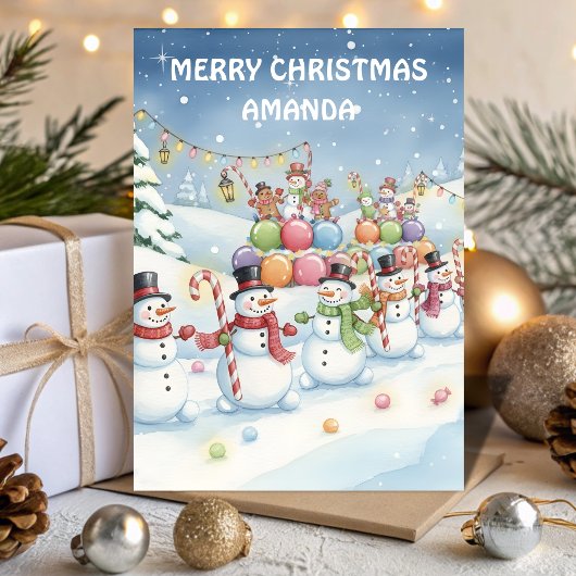Snowman Candy Parade Kids Christmas Card シーズンカード