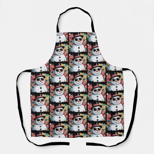 Snowman Christmas Brushstroke Splatter Cool Winter エプロン (正面)
