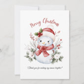 Snowman Christmas Flat Thank You Card サンキューカード (正面)