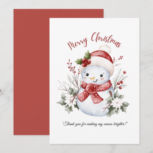 Snowman Christmas Flat Thank You Card サンキューカード (正面/裏面)