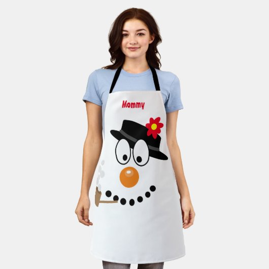 Snowman Christmas Fun Novelty Cartoon エプロン (着用した状態)